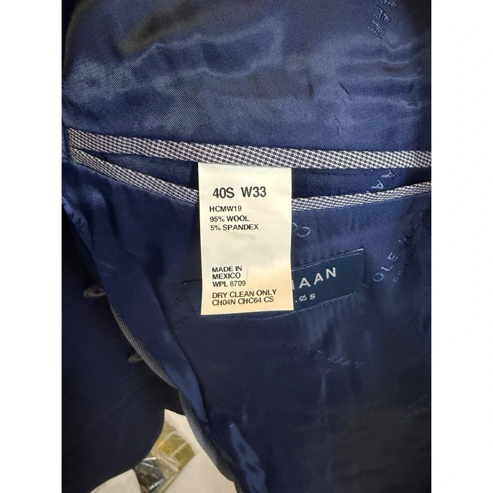 NWT Cole Haan Grand.ØS Men's Navy Blue Slim Fit Untailored Suit 40S‎ Wool